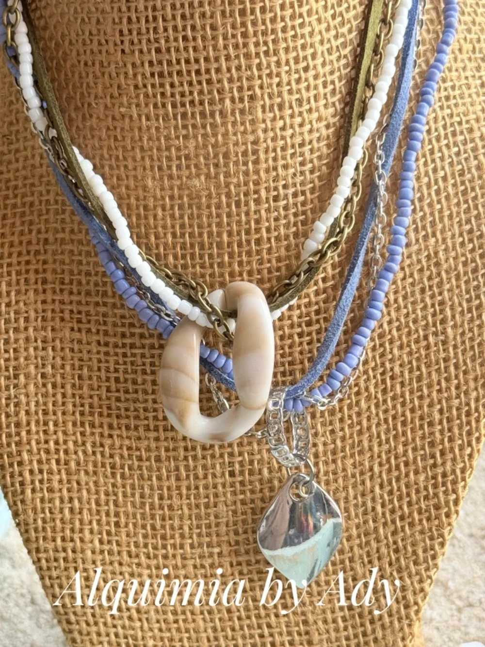 Blue suede Lavender Layered Beach Charm Necklace